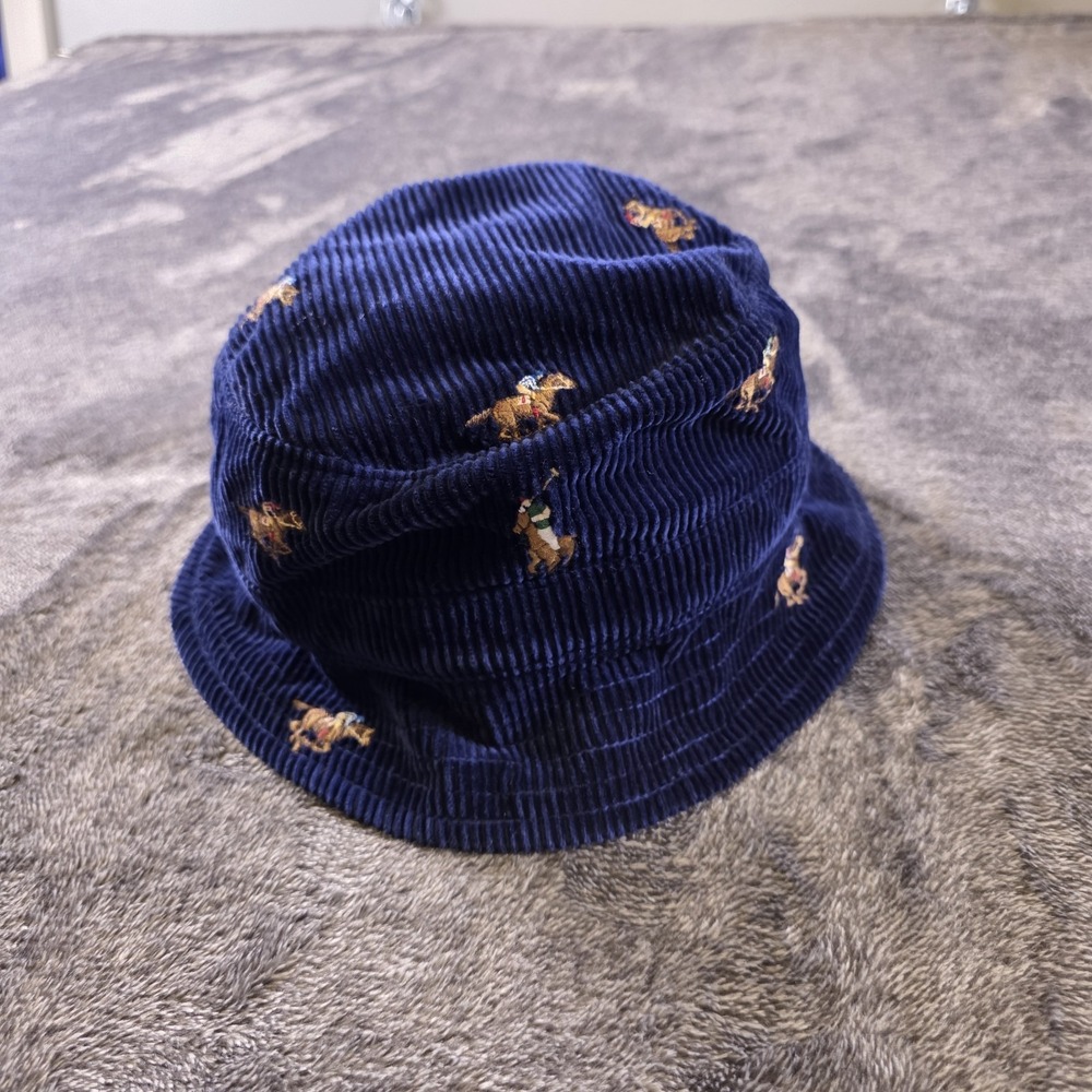 Polo Ralph Lauren Equestrian Corduroy Bucket Hat S/M Racing Pony Blue Unisex